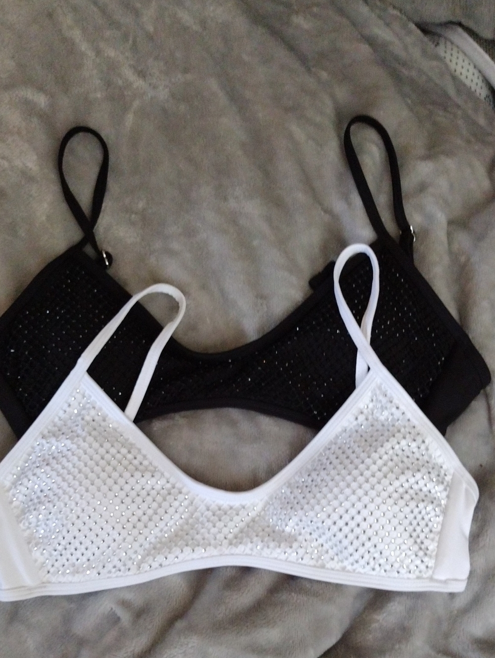 Women's Rhinestone Mesh Bralette - Black and White